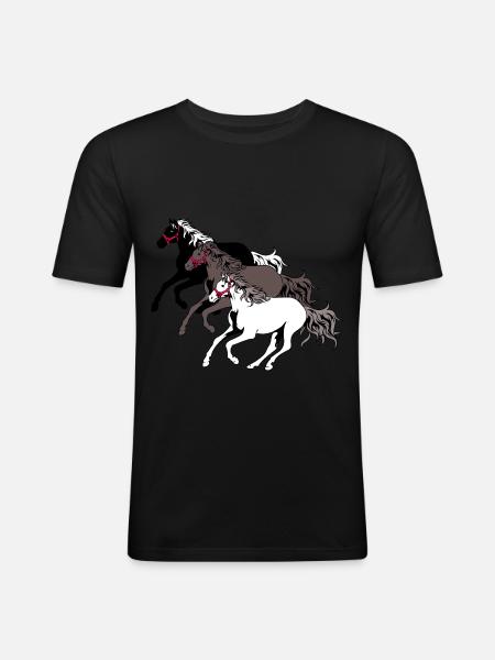 Chevaux sauvages Troupeau Cheval Galop Cheval Course Poney - T-shirt près du corps Homme - noir