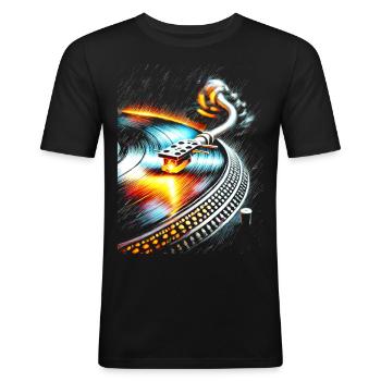 Retro Vinyl DJ Plattenspieler der Groove Club Vibes - Männer Slim Fit T-Shirt - Schwarz - Vorne - Nik (191cm)