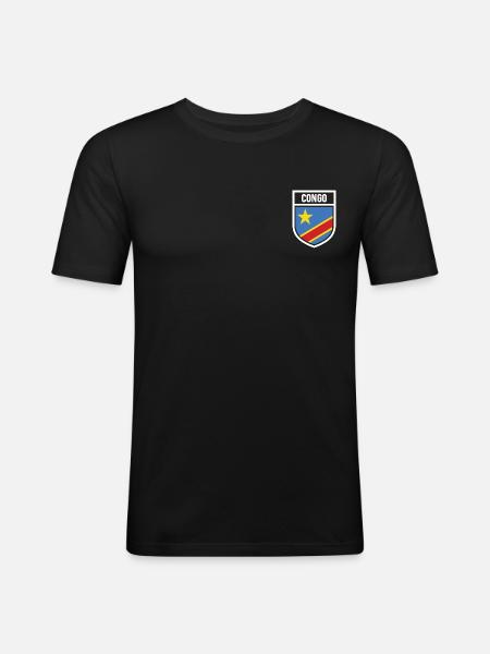 Kongo - Nationalfahne im Wappen - Männer Slim Fit T-Shirt - Schwarz