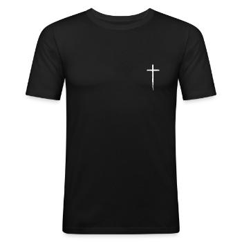 Jesus Kreuz - Männer Slim Fit T-Shirt - Schwarz - Vorne - Nik (191cm)