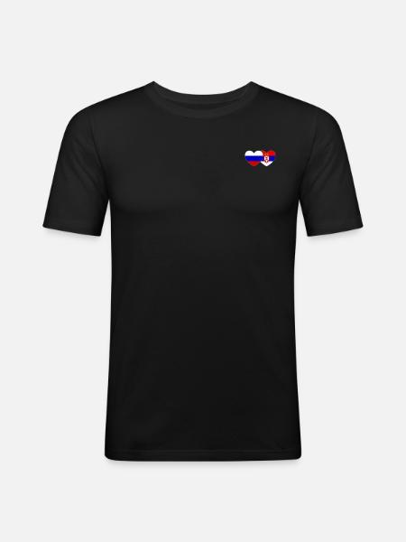Russie Serbie Drapeau Cœur - T-shirt près du corps Homme - noir
