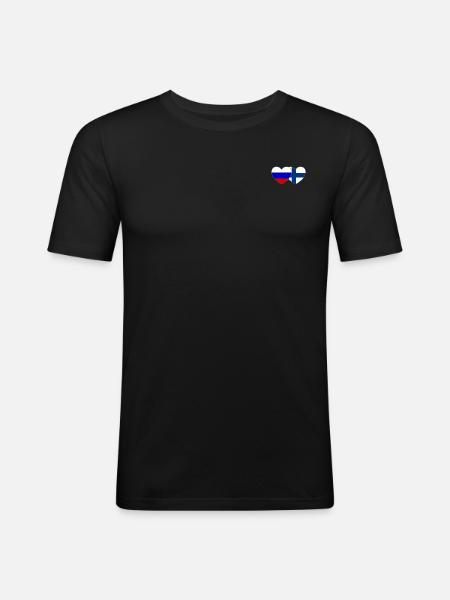 Russie Finlande Drapeau Cœur - T-shirt près du corps Homme - noir