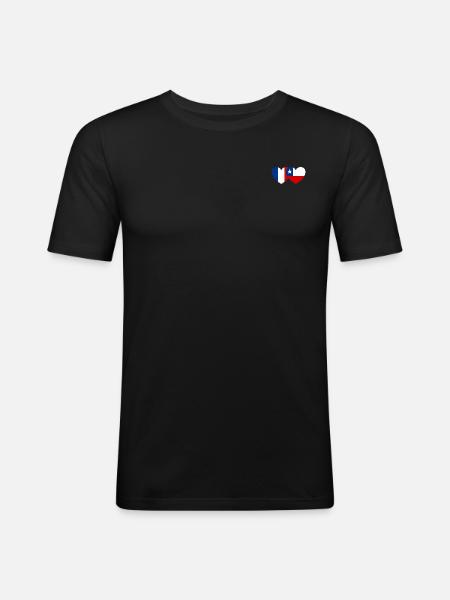 France Chile Flag Heart - Men's Slim Fit T-Shirt - black