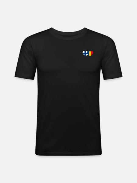 Finland Romania Flag Heart - Men's Slim Fit T-Shirt - black