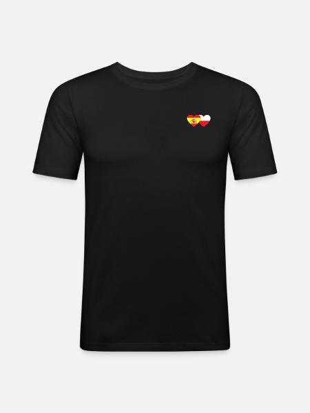 Spain Poland Flag Heart - Men's Slim Fit T-Shirt - black