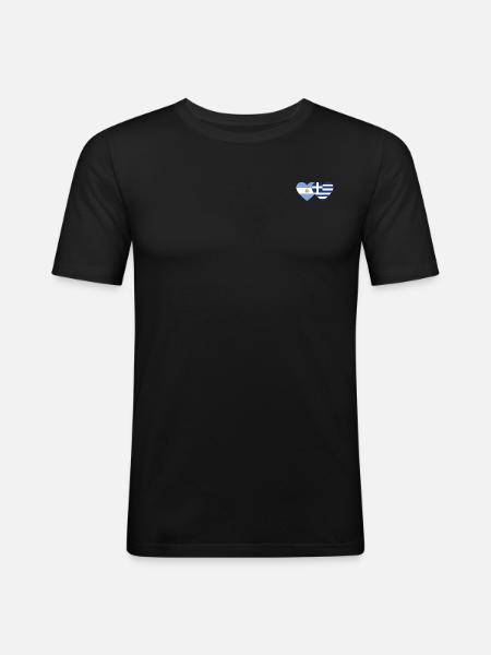 Argentine Grèce Drapeau Coeur - T-shirt près du corps Homme - noir