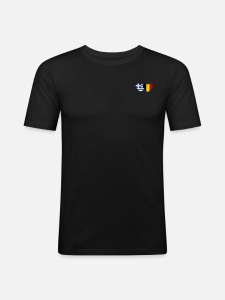 Greece Belgium Flag Heart - Men's Slim Fit T-Shirt - black
