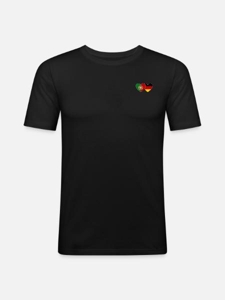 Portugal Germany Flag Heart - Men's Slim Fit T-Shirt - black