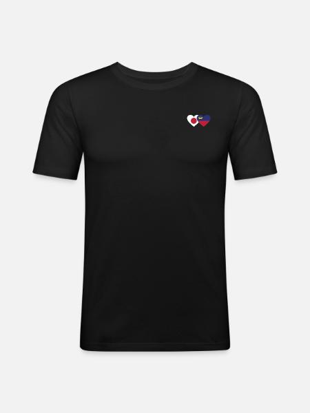 Japan Liechtenstein Flag Heart - Men's Slim Fit T-Shirt - black