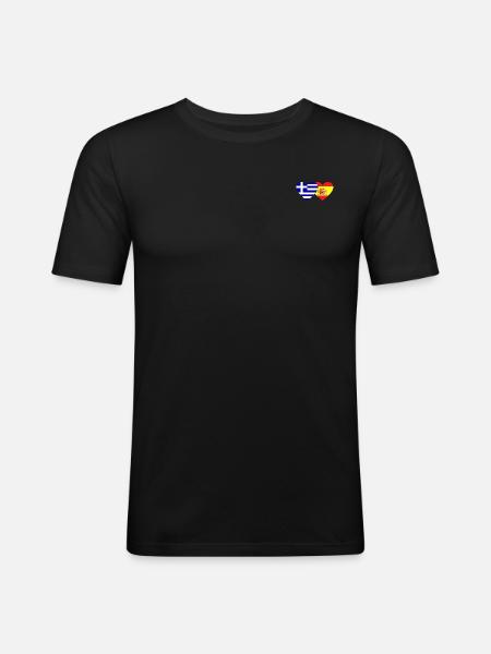 Greece Spain Flag Heart - Men's Slim Fit T-Shirt - black