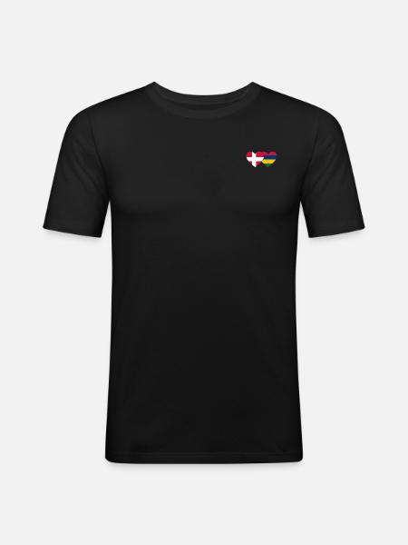 Denmark Mauritius Flag Heart - Men's Slim Fit T-Shirt - black