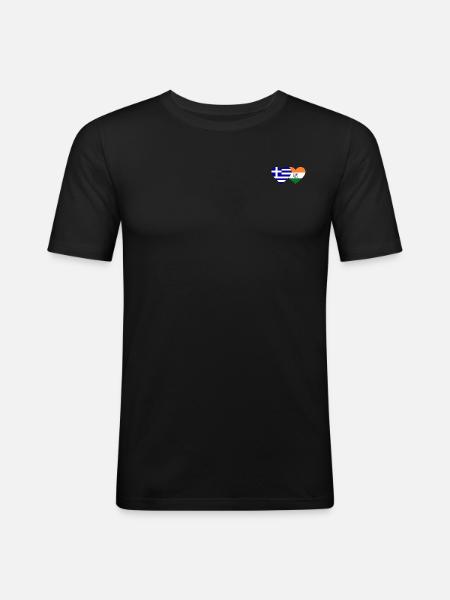 Griechenland Indien Flagge Herz - Männer Slim Fit T-Shirt - Schwarz