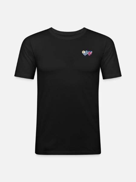 Uruguay England Heart Flag - Men's Slim Fit T-Shirt - black