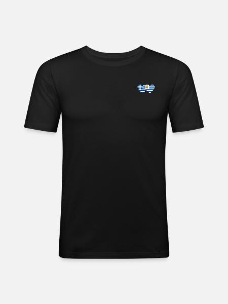Greece Uruguay Heart Flag - Men's Slim Fit T-Shirt - black