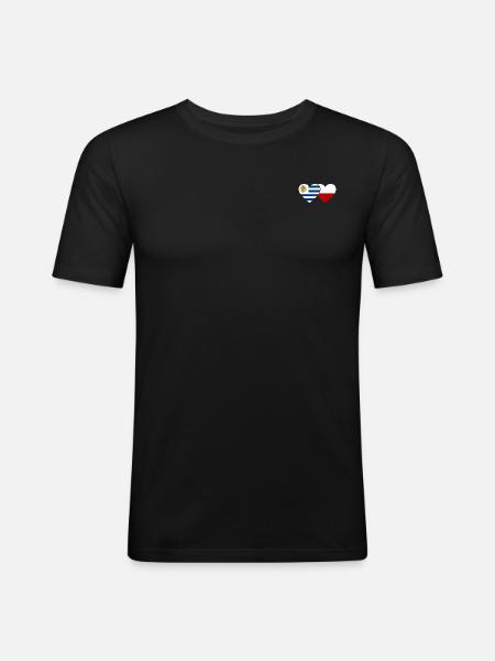 Uruguay Poland Heart Flag - Men's Slim Fit T-Shirt - black