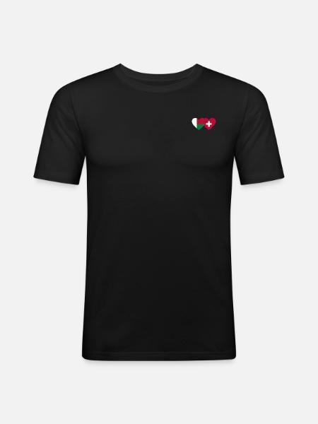 Madagascar Switzerland Flag Heart - Men's Slim Fit T-Shirt - black