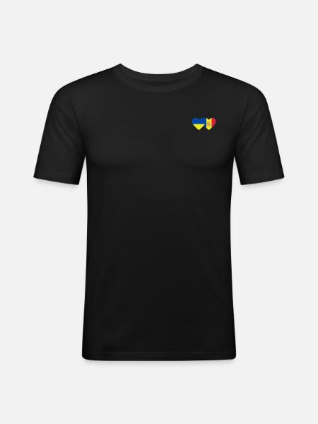 Ukraine Andorra Flag Heart - Men's Slim Fit T-Shirt - black