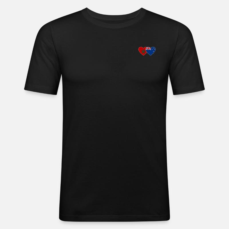 Marokko Neuseeland Flagge Herz - Männer Slim Fit T-Shirt - Schwarz