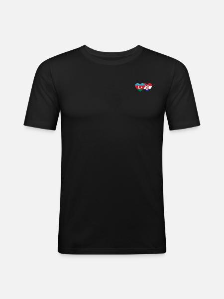Azerbaijan Croatia Flag Heart - Men's Slim Fit T-Shirt - black