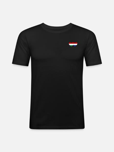 Hungary Holland Flag Heart - Men's Slim Fit T-Shirt - black