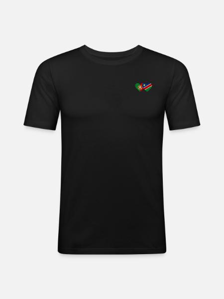 Portugal Namibia Flag Heart - Men's Slim Fit T-Shirt - black