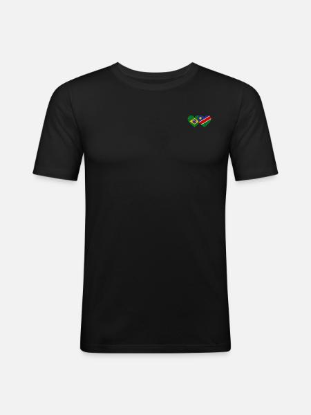 Brazil Namibia Flag Heart - Men's Slim Fit T-Shirt - black