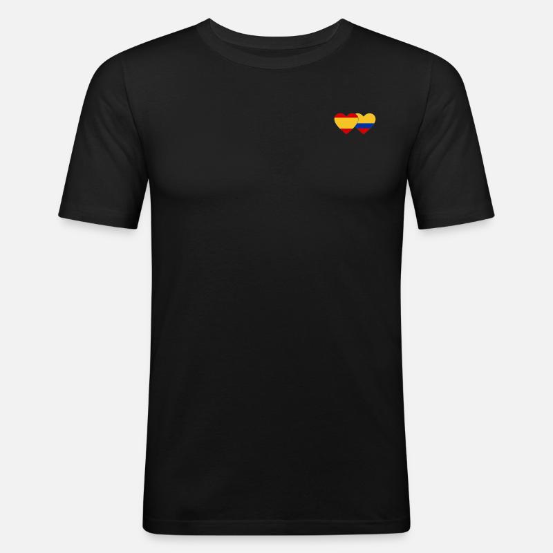 Spanien Kolumbien Flagge Herz - Männer Slim Fit T-Shirt - Schwarz