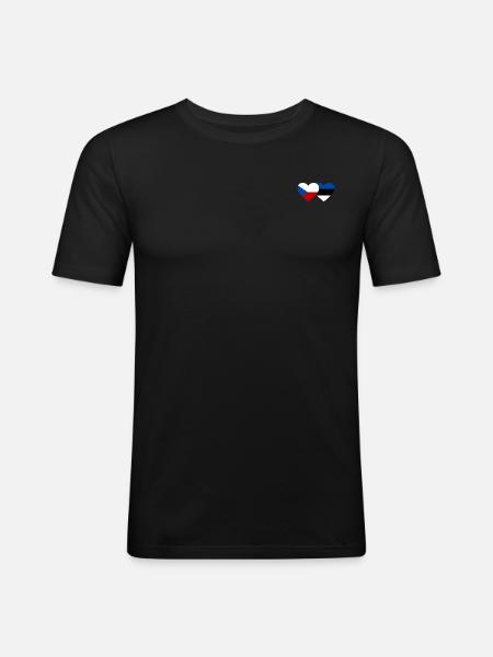 République tchèque Estonie Drapeau Coeur - T-shirt près du corps Homme - noir