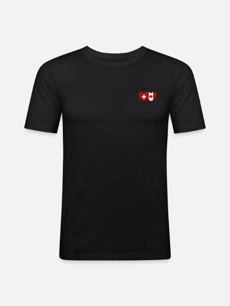 Switzerland Canada Flag Heart - Men's Slim Fit T-Shirt - black