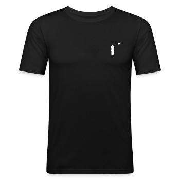 Kaffeemühle Kaffeelogo Kaffeeliebe Kaffee Geschenk - Männer Slim Fit T-Shirt - Schwarz - Vorne - Nik (191cm)