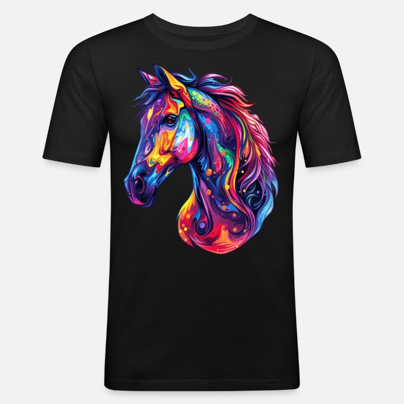 Ein psychedelischer Pferdekopf - Männer Slim Fit T-Shirt - Schwarz