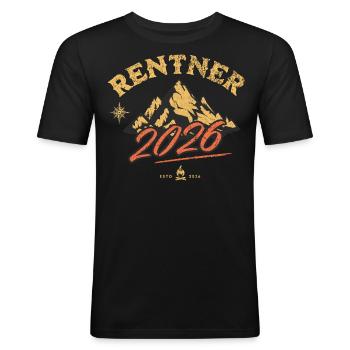 Rentner 2026 - Männer Slim Fit T-Shirt - Schwarz - Vorne - Nik (191cm)
