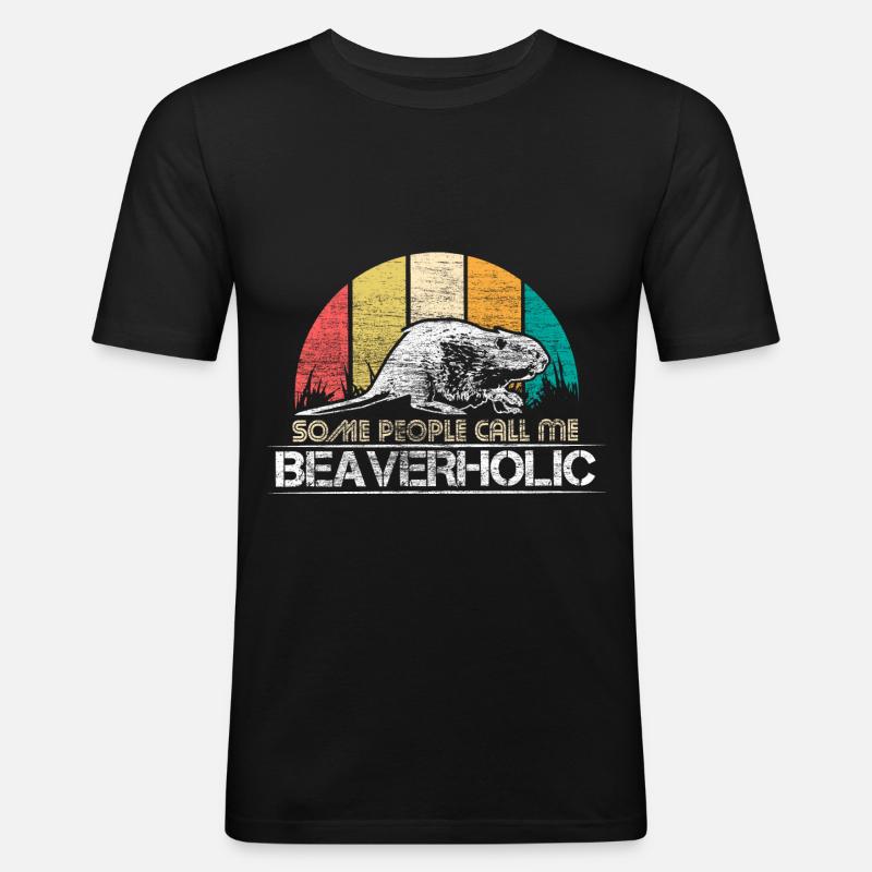 Biber Geschenkidee - Männer Slim Fit T-Shirt - Schwarz