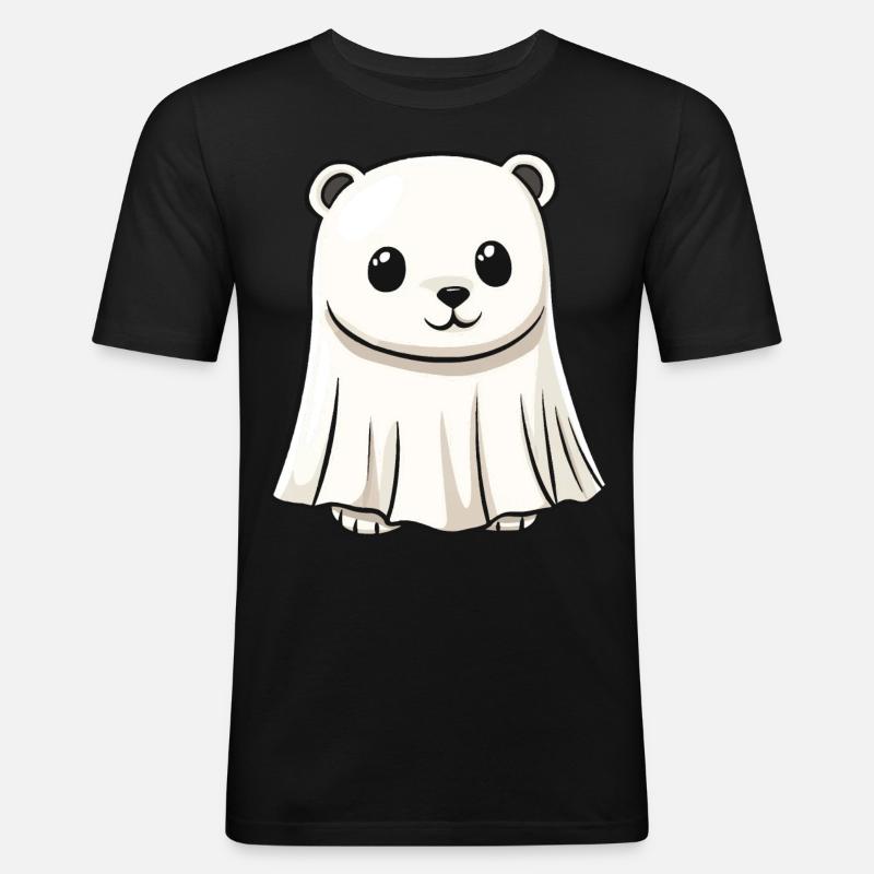 Eisbär Halloween Comic Geist - Männer Slim Fit T-Shirt - Schwarz
