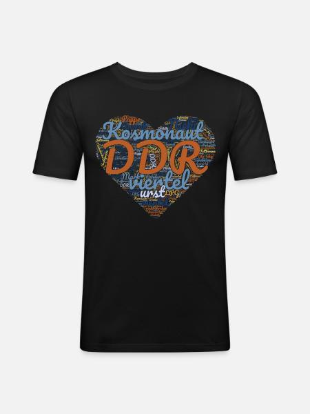 DDR Ostalgie Herz - Männer Slim Fit T-Shirt - Schwarz