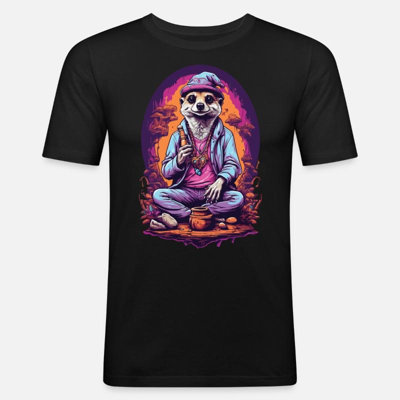 Psychedelic Erdmännchen Art Goa Design - Männer Slim Fit T-Shirt - Schwarz