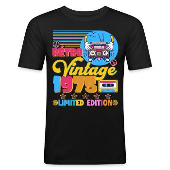 rétro vintage 1975 - T-shirt près du corps Homme - noir - Devant - Nik (191cm)