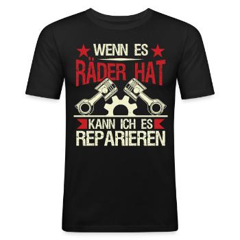 Automechaniker Sprüche Lustig Auto Werkstatt - Männer Slim Fit T-Shirt - Schwarz - Vorne - Nik (191cm)
