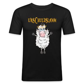 Unschuldslamm Schaf Lamm Tiere Heiligenschein - Männer Slim Fit T-Shirt - Schwarz - Vorne - Nik (191cm)