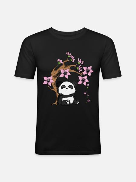 Pandabjörn träd körsbär blomma bambu glad panda - Slim Fit T-shirt herr - svart