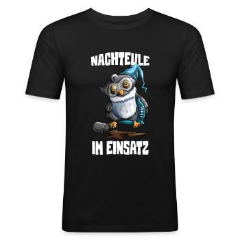 Eule Nachtmensch Nachtdienst Krankenhaus Pfleger - Männer Slim Fit T-Shirt - Schwarz - Vorne - Nik (191cm)