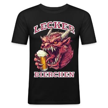 Lecker Bierchen X Drache mit Bier lustiges - Männer Slim Fit T-Shirt - Schwarz - Vorne - Nik (191cm)