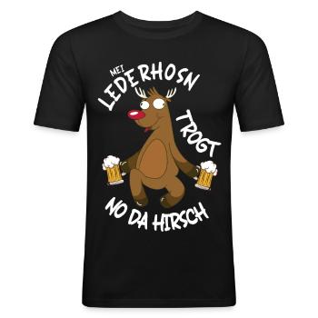 Hirsch Prost Party Cartoon Bierzelt - Männer Slim Fit T-Shirt - Schwarz - Vorne - Nik (191cm)