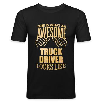 vrachtwagenchauffeur - Mannen slim fit T-shirt - zwart - Voor - Nik (191cm)