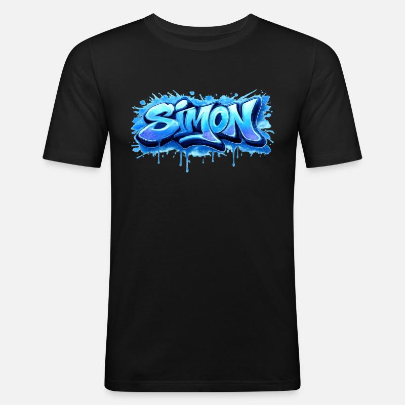 Graffiti SIMON Name Geschenk Ideal druckbar - Männer Slim Fit T-Shirt - Schwarz