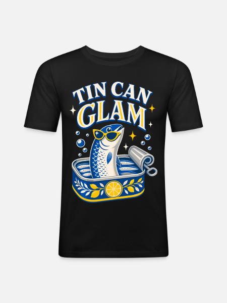 Tin Can Glam Sardines with Sunglasses - Men's Slim Fit T-Shirt - black