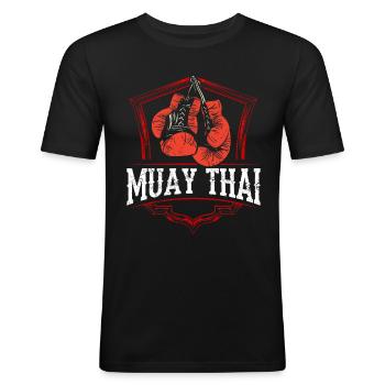 Muay Thai Kämpfer Kampfsport Kampf Kampfkunst - Männer Slim Fit T-Shirt - Schwarz - Vorne - Nik (191cm)