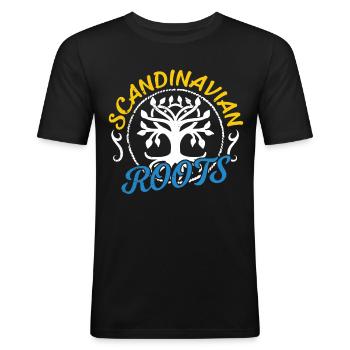 Skandinavische Wurzeln Schwedisch Skandinavien - Männer Slim Fit T-Shirt - Schwarz - Vorne - Nik (191cm)