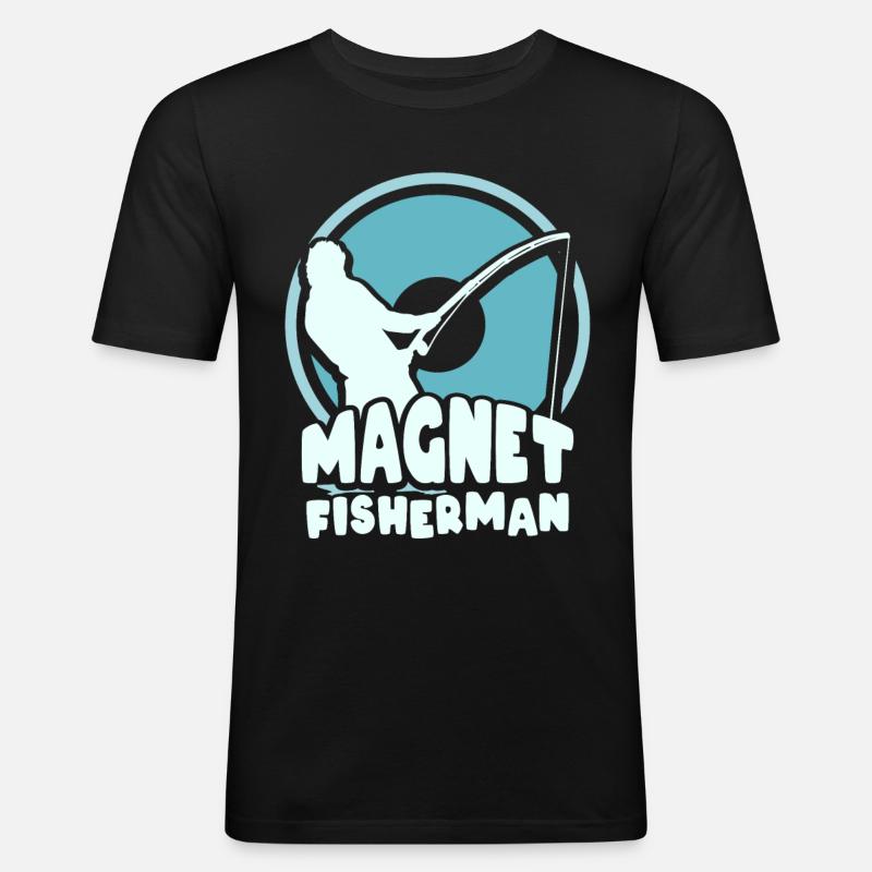 Magnetfischer Magnetfischen Magnet - Männer Slim Fit T-Shirt - Schwarz