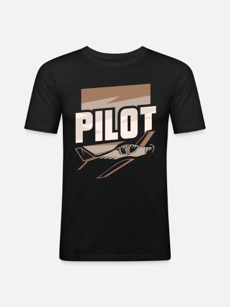 Pilot Kleinflugzeug Privatflugzeug Leichtflugzeug - Männer Slim Fit T-Shirt - Schwarz
